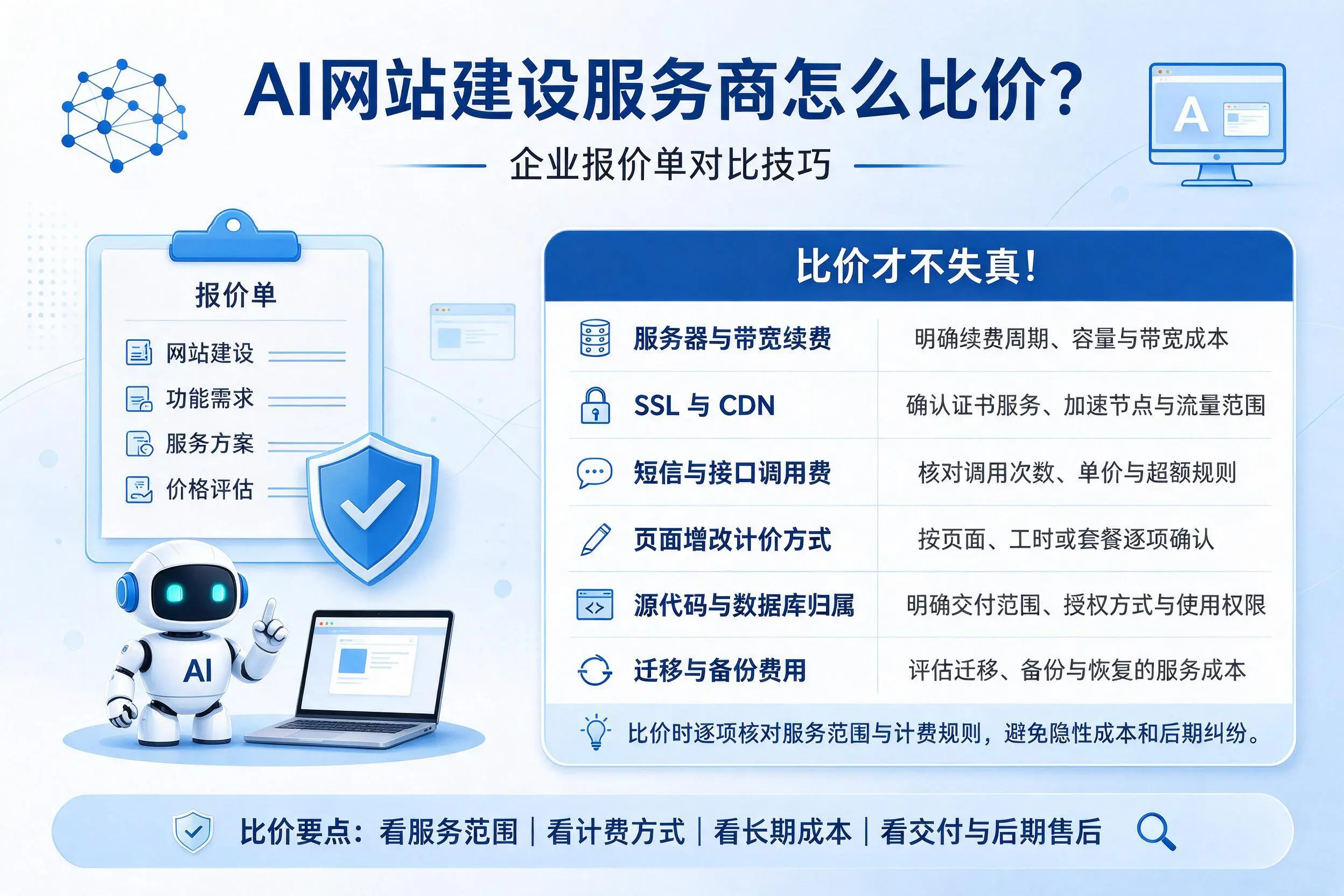 AI网站建设服务商怎么比价?新余企业报价单对比技巧
