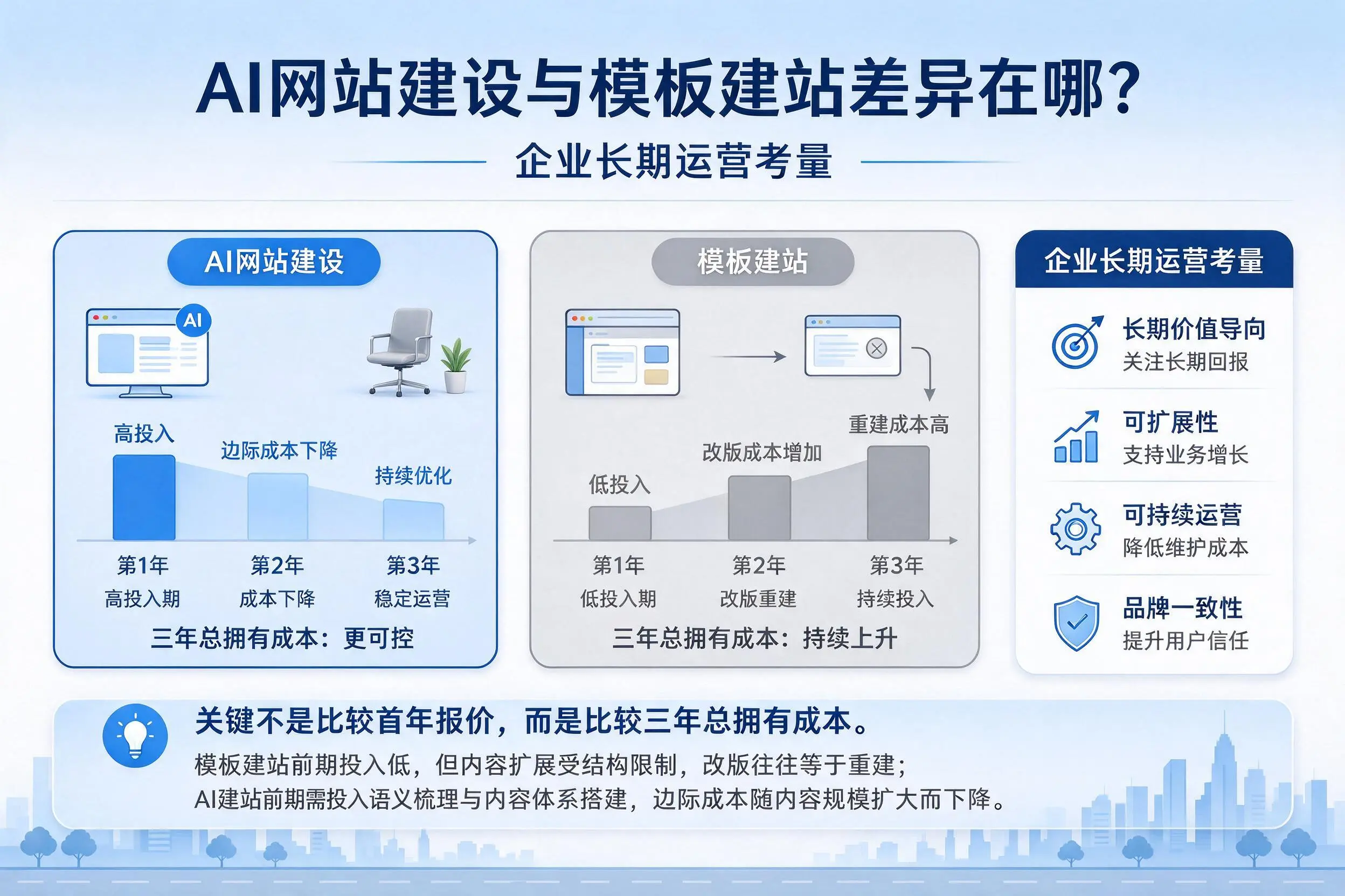 AI网站建设与模板建站差异在哪?新余企业长期运营考量